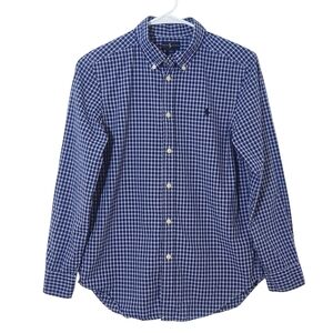 Ralph Lauren Boy's Navy Plaid Button Down Shirt Size Large 14-16